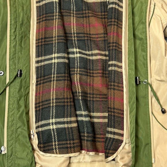 Blair Womens Hooded Jacket Khaki Removeable Plaid Liner Snap Zip Pockets Size L - Picture 6 of 16